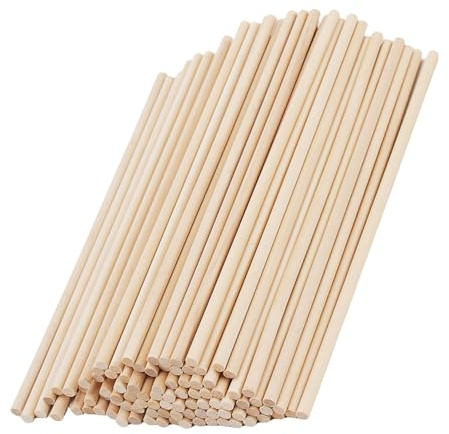 LEXININ Round Wood Dowel Rods, 5mm x 20cm, 100 Pieces, Natural Wood for DIY Crafts