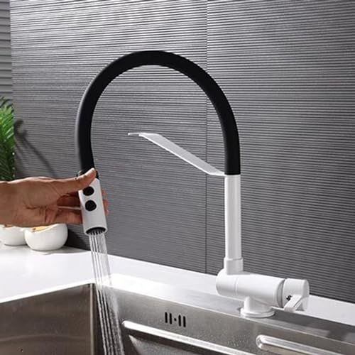 Folding Kitchen Faucet for Window Adjustable Brass Tap for Hot & Cold Water Space Saving Sink Mixer Modern White Design Perfect for Small Kitchens