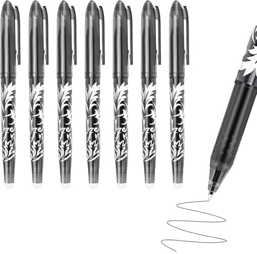 Amrocky 8pcs Erasable Pens Black Eraser Pen, 0.7mm Rub Out with Rubbers on the End, Pen Eraser, Gel that Out,Gel Ink for Kids Adults Writing Stationary School Supplies