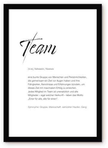 OHM® Poster & Kunstdrucke – Team – Geschenk für Kollegen Arbeit Büro – DIN A4 Wandbild inklusive Bilderrahmen