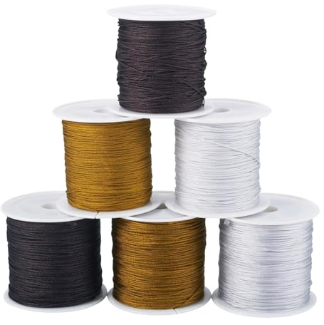 Cheriswelry 6 rouleaux de cordons de perles en nylon tressés, cordons de satin pour nœud chinois, cordons tressés de satin pour tissage de perles, nœud chinois, tricot pour loisirs créatifs