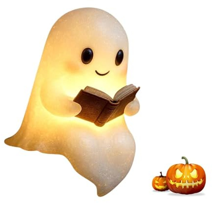 NachtGeist - Ein kleiner Geist, der Wärme & Licht spendet Niedliche 3D - LED - Geist - Statue Leselampe und Nachtlicht, perfekte Halloween - Dekolampe für Leser und Buchliebhaber