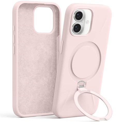 Pnakqil Magnetica Cover con iPhone 16,Custodia Telefono Compatibile con Magsafe Ricarica Wireless Anello Magnetico Supporto Sottile Antiurto, Silicone Anti-Graffio Protettiva Case con iPhone 16，Rosa