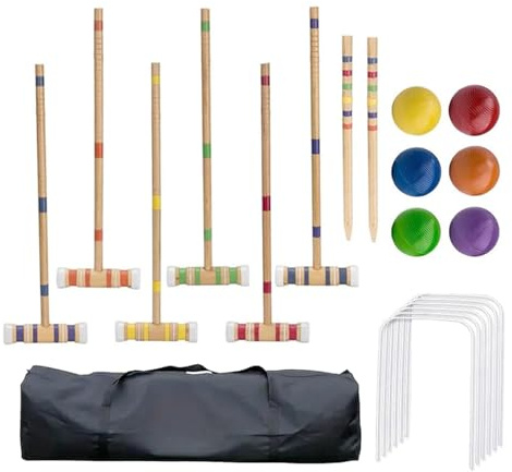 Krockett-Set: Terrassenset für 6 Spieler, Familienspaß im Freien | Tragbares Holzsport-Set für Rasen, Hinterhof oder Park, langlebige wiederverwendbare Ausrüstung fördert