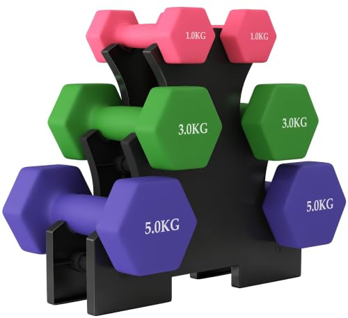 SPORTNOW Hex Dumbbells Set with Dumbbell Rack, 2 x 1kg, 2 x 3kg, 2 x 5kg