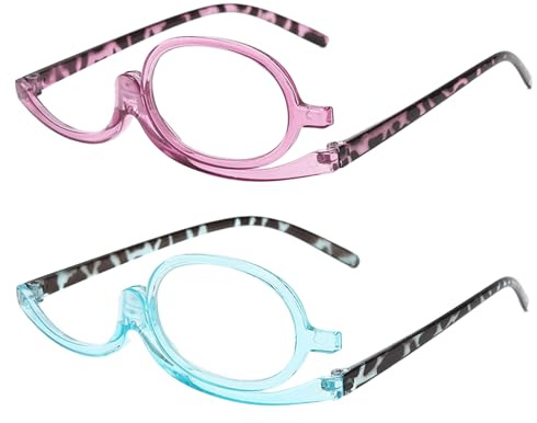 2 Stück Schminkbrille mit klappbaren Glaesern Make UP Brille Drehbare Einzellinsen Schminkbrille(+2.50,+3.50)