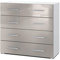 Vladon Sideboard Pavos, Kommode mit 4 Schubladen, Weiß matt/Sandgrau Hochglanz (76 x 72 x 35 cm)