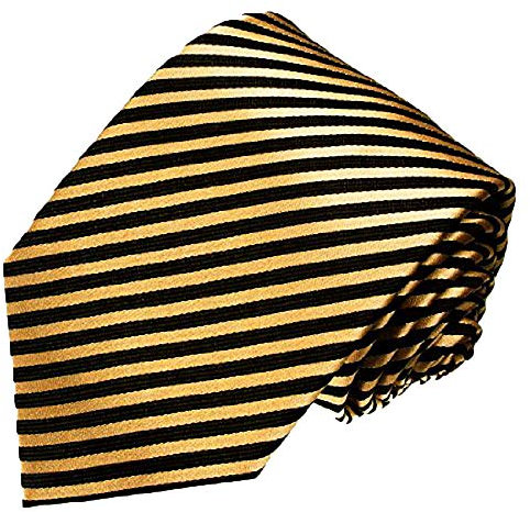 Lorenzo Cana - Gold Schwarz gestreifte EXTRALANGE Krawatte aus 100% Seide - 165 cm lang - 8436699