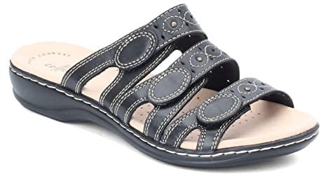 Clarks Women's Leisa Cacti Slide Sandal, Black Leather, 9 W US