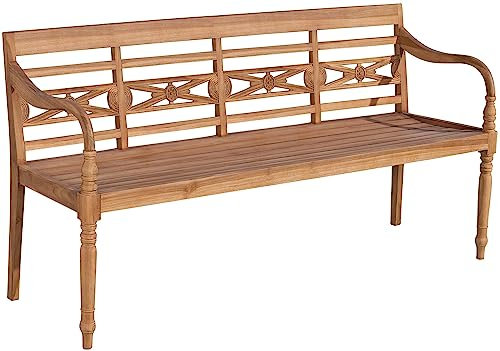 CLP Teakholz-Gartenbank Maryland V2 mit Lehne I Holzbank für den Garten I Sitzbank mit Armlehnen I In verschiedenen Größen wählbar, Farbe:Teak, Größe:170 cm