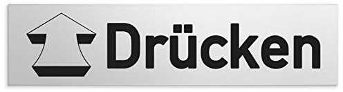 Türschilder24 Aluminium Türschild Drücken 160 x 40 x 1,5mm (Oberfläche veredelt) • Selbstklebend