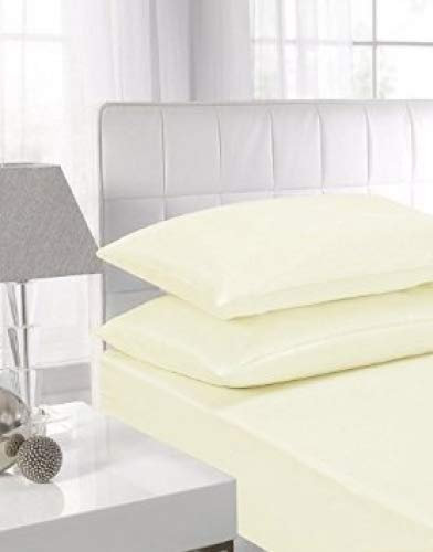 Rohi® Percale Cotton Blend Single Bed Sheets - 16/40 Cm Extra Deep Fitted Sheet with Free Pillowcase – Shrinkage and Fade Resistant bed sheets (Single, Cream)