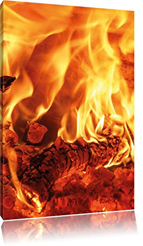 Pixxprint Gemütliches Holz im Feuer, Größe: 60x40cm, Leinwandbild, fertig gespannt, Wandbild, Dekoration, Kunstdruck, kein Poster