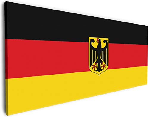 Wallario XXXL Riesen- Leinwandbild Deutsche Flagge mit Wappen - Wandbild 80 x 200 cm Brillante lichtechte Farben, hochauflösend, verzugsfrei, Kunstdruck
