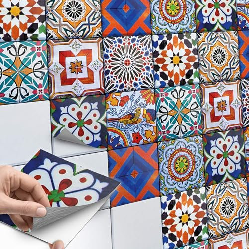 Fliesenfolie Fliesenaufkleber - CREATISTO Klebefolie Fliesen I Aufkleber Folie Sticker Fliesensticker Fliesenspiegel Küche renovieren Bad deko I 10x10 cm - Motiv Portugiesisch - 18 Stück