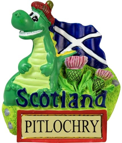 I LUV LTD Pitlochry Fridge Magnet, Scottish Nessie Design, Loch Ness Monster Wearing Tammy Hat, Scotland Flag