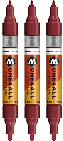 Molotow One4All Acrylic Twin Marker (Strichstärke 1,5 mm und 4 mm, hochdeckend und permanent) 3 Stück Farbe 086 burgund rot