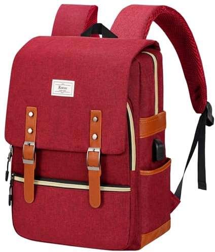 Ronyes Unisex College Laptop Backpack Up to 15.6 Inch Waterproof School Backpack School Backpack, JujuberedwithUSB, 15.6 inches