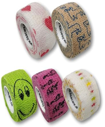 LisaCare escayola infantil autoadhesiva - escayola elástica, impermeable, repelente al polvo, grasa y suciedad - motivos coloridos - 5 rollos á 2,5 x 4,5m (Mix2-2,5cm)