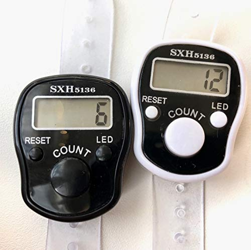 KnitUK Tally Counter - LED Backlight. Pack of 2. Black and White Digital Knitting Row Counters.