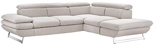 Mivano Ecksofa Prestige, Moderne Couch in L-Form mit Ottomane, Kopfteile und Armteil verstellbar, 265 x 74 x 223, Strukturstoff, beige