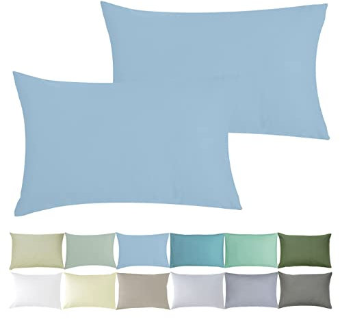 P'tit Basile - Kissenbezug 40x60 cm - Set mit 2 Babykissenbezügen Babykind - Himmelblau - 100% Bio-Baumwolle 57 Fäden/cm² ohne schädliche Substanz - Für Kinder Bett 60x120 70x140 cm