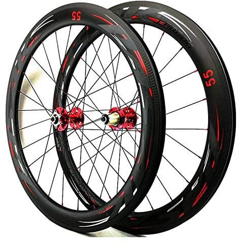 TYXTYX 700C Racing Wheel Set, Carbon Fiber Bicycle Wheelset Front Rear Bike Wheel Disc Brake Quick Release Tubeless Compatible 7/8/9/10/11/12 Speed Freewheel,Black,55mm