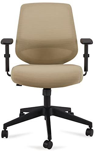 Amazon-Marke: Movian verstellbarer Schreibtischstuhl mit halbhoher Rückenlehne mit gepolstertem Netzmaterial, Armlehnen und Lendenwirbelstütze, 63,5 x 58 x 91 cm, Beige