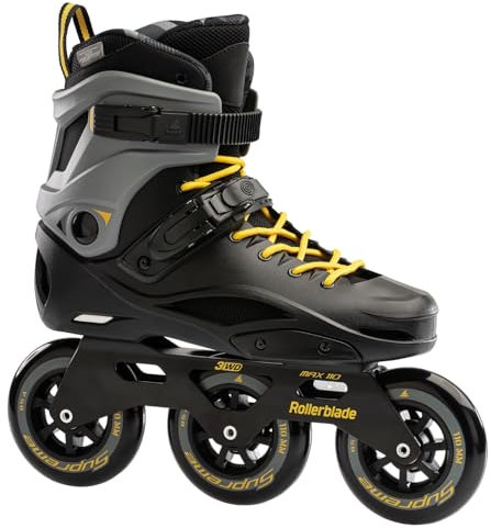 Rollerblade RB 110, Herren Inline Skates, robuster Schalenschuh, Schwarz/Safran Gelb, Gr. 44.5