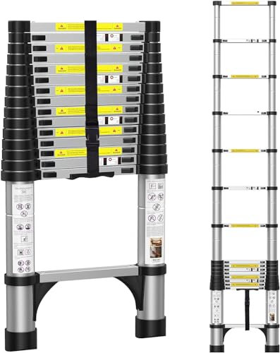 BOWEITI 4,7 m Teleskopleiter, Aluminium-Leiter mit rutschfesten Füßen, leichte Wohnmobil-Kompaktleiter, Teleskopleiter für Wohnmobil, Haushalt, Outdoor, 150 kg Kapazität Verlängerungsleiter (4,7 m)