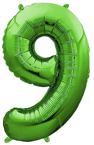 envami® Deko 9 Geburtstag Junge - Grün 101CM - Ballon Zahl Luftballon 9. Geburtstag - Zahlen Luftballon Geburtstagsdeko 9 Junge - Folienballon 9 Junge - 9 Jahre Geburtstag Junge - fliegt mit Helium
