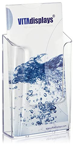 10 Stk. DIN lang, DIN A6 Wandprospekthalter, transparenter Flyerhalter und Postkartenhalter, Wand-Prospekthalter für DL trifold Flyer, Prospekthalter als Wandhalter für Prospekte oder Postkarten