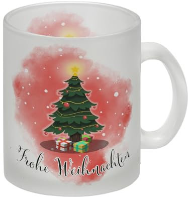 Frohe Weihnachten Glas Tasse mit andächtigem Weihnachtsbaum als Geschenkidee zum Wichteln oder für Freunde und Familie für den Glühwein und Punsch in der Winterzeit Glas Tasse Als