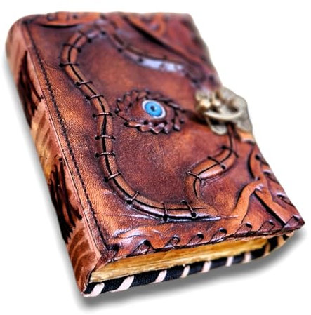 Hocus Pocus Book of Spells Diario in pelle Deckle Edge Paper grimorio Journal Terzo Occhio Vintage Leather Journal Book of Shadows Journal Antico Mago Mago Strega Blocco Blocco Notebook 17,8 x 12,7 cm