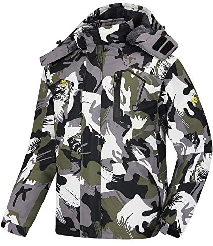 geeksport Winterjacke Herren Warm Parka Winter Wasserabweisend Gefüttert Berg-Skijacke Abnehmbarer Kapuze Snowboardjacke Winddicht Outdoorjacke Camo Seladonglasur L