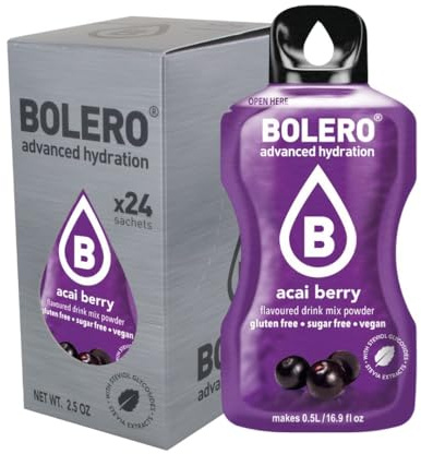 Bolero ACAI BERRY 24x3g | Jus en poudre sans sucre, sucré avec de la stévia + vitamine C | Convient pour les enfants et les diabétiques | Sans gluten et adapté aux végétaliens | Le goût