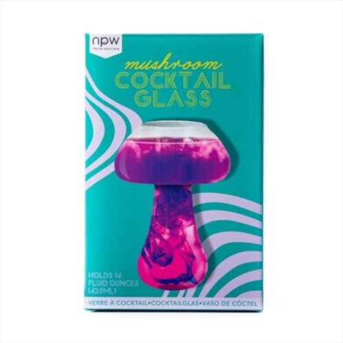 NPW Mushroom Cocktail Glass, Groovy Drinkware, Retro 70s Barware Party Accessories, Mushroom Shaped Glassware, Glass Cup, 12 Oz Capacity