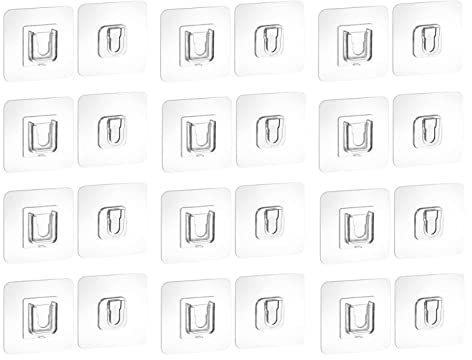 Yesmin 12Pcs Double-Sided Adhesive Wall Hook,Waterproof,Oil-Proof,Heavy Self-Adhesive Wall Hook Without Punching and Nails,Suitable for Kitchen,Bathroom and Office-Transparent