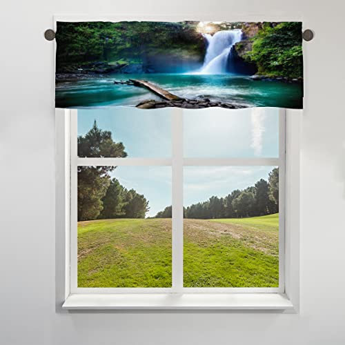 Tropischer Wasserfall Landschaft Volant Vorhang für Fenster, Landschaft Dschungel Kurze Fenster Behandlung Volant Stange Taschenvorhang für Küche Wohnzimmer Schlafzimmer 30,4 x 106,6 cm
