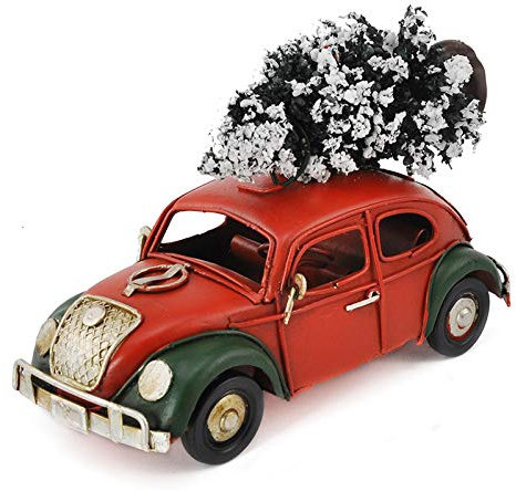 KuSONG Weihnachtlicher Vintage Roten Car mit Mini-Weihnachtsbaum-Schmuckstücken Handgefertigtes Farmhaus-Modell eines Metall-Pickup-Trucks für Weihnachtsdekorationen(klein) Tischdekoration