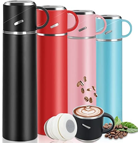 IAGORYUE Water Bottle, 550ml Vacuum Flask, Double-Layer Insulated Thermal Travel Mug with Leakproof Lid & Handle, Reusable Drinks Bottles Stay Hot & Cold Up to 12h for Work Sport Camping Cycling,Black