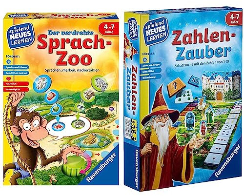 Ravensburger 24945 - Der verdrehte Sprach-Zoo - Spielen und Lernen für Kinder & 24964 - Zahlen-Zauber - Spielen und Lernen für Kinder, Lernspiel für Kinder ab 4-7 Jahren