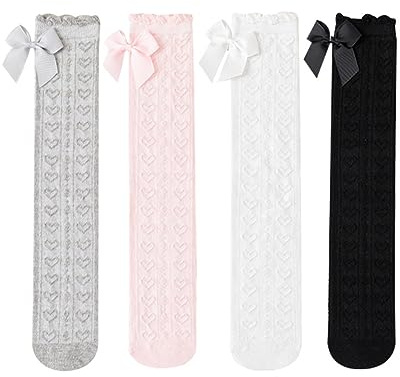 Toptim Little Girl's Knee High Socks Over Calf Kids Overknee Stockings Bow Style (Love Steyle)