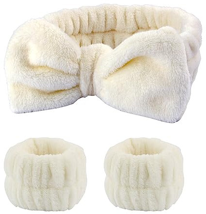 FAINCA 3 Stücke Haarband Kosmetik, Spa Headband Skincare, Mikrofaser Abschmink Haarband, Manschette Wasserdichte Gesichtswasch Skincare Tools für Frauen (Milchig weiß)