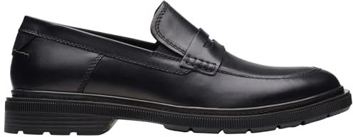 Clarks Herren Burchill Penny Loafer flach, Schwarzes Leder, 44.5 EU