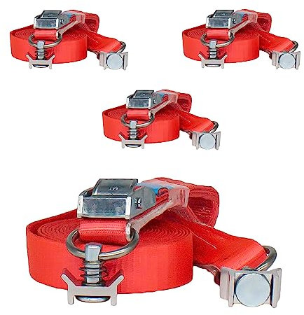 Lasiprofi Klemmschlossgurt 25 mm 4er Set für 400 kg, 4,0m - mit Single-Stud-Fitting rot Ladungssicherung für Airlineschiene