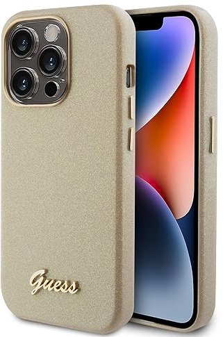 Guess GUHCP15LPGMCSD Hülle für iPhone 15 Pro 6.1 golden hardcase Glitter Glossy Script
