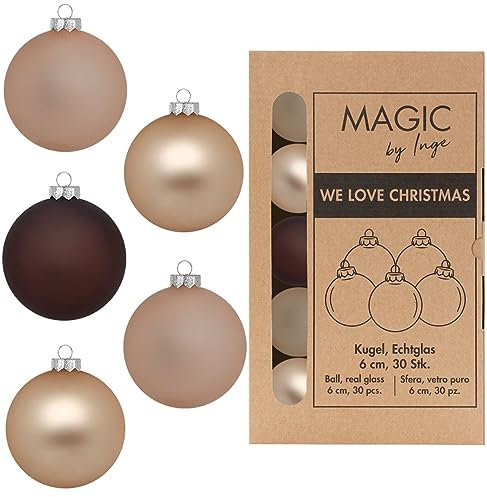 Calm Grove - Palline di Natale in vetro, 6 cm x 30 pezzi, in scatola di cartone, colore beige, marrone opaco