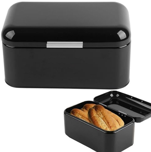 Caja de Pan Vintage, Panera Metal con Tapa, 30.5×18×16cm, Estilo Retro con Color Sólido, para Pan con Amplia Capacidad de Almacenamiento en Cocina, Superficie Lisa y Fácil de Limpiar (Negro)