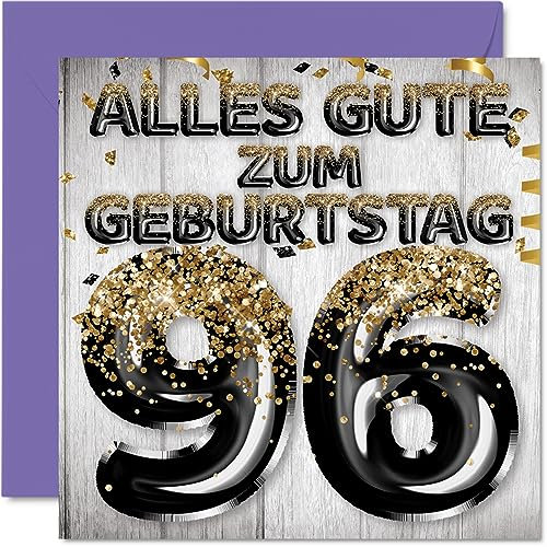 Stuff4 96. Geburtstagskarte für Männer - Schwarz Gold Glitzerballons - Alles Gute zum Geburtstagskarten für 96 Jährige Mann Papa Opa, 145mm Sechsundneunzig Sechsundneunzigster Geburtstag Grußkarten